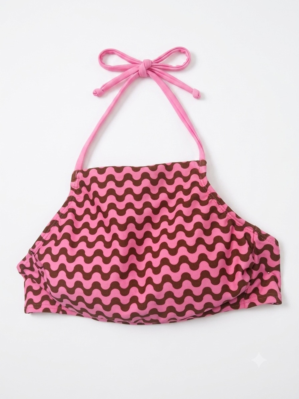 Wild Fable Pink Brown Wave High Neck Halter Bikini Top XXS NWT Retro Y2K Boho